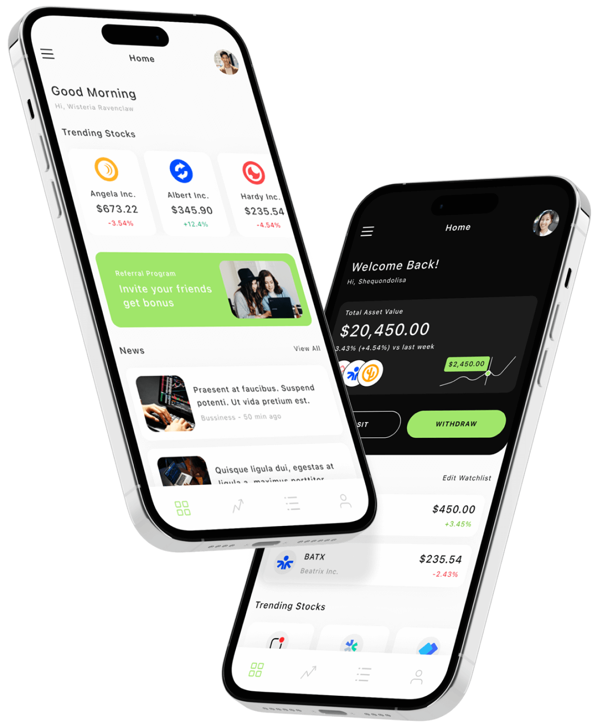 Ca-Tdx mobile trading app on two smartphones